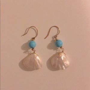 Pearl shell dangles with turquoise bead